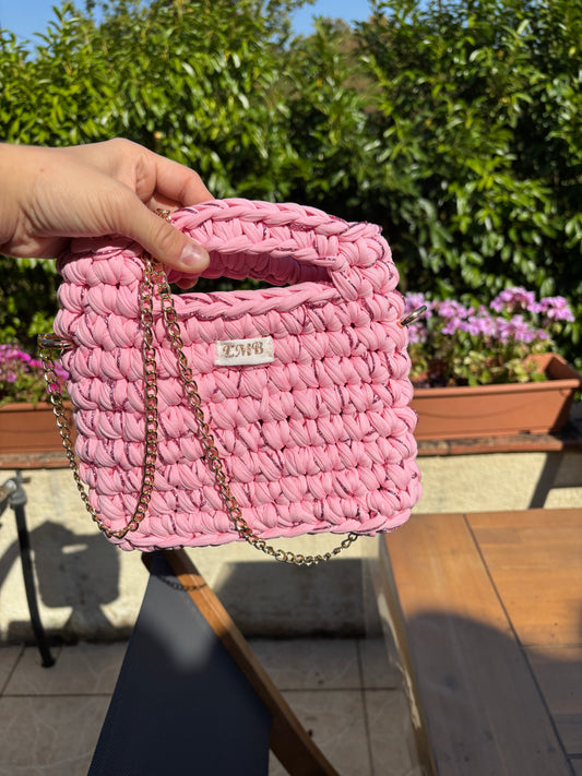 Sac en crochet (rose/rose pailletée)