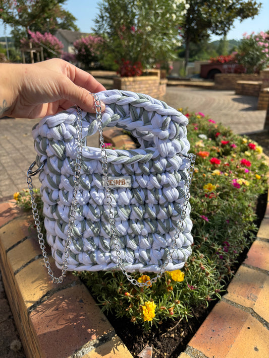 Sac en crochet (blanc/vert d’eau)