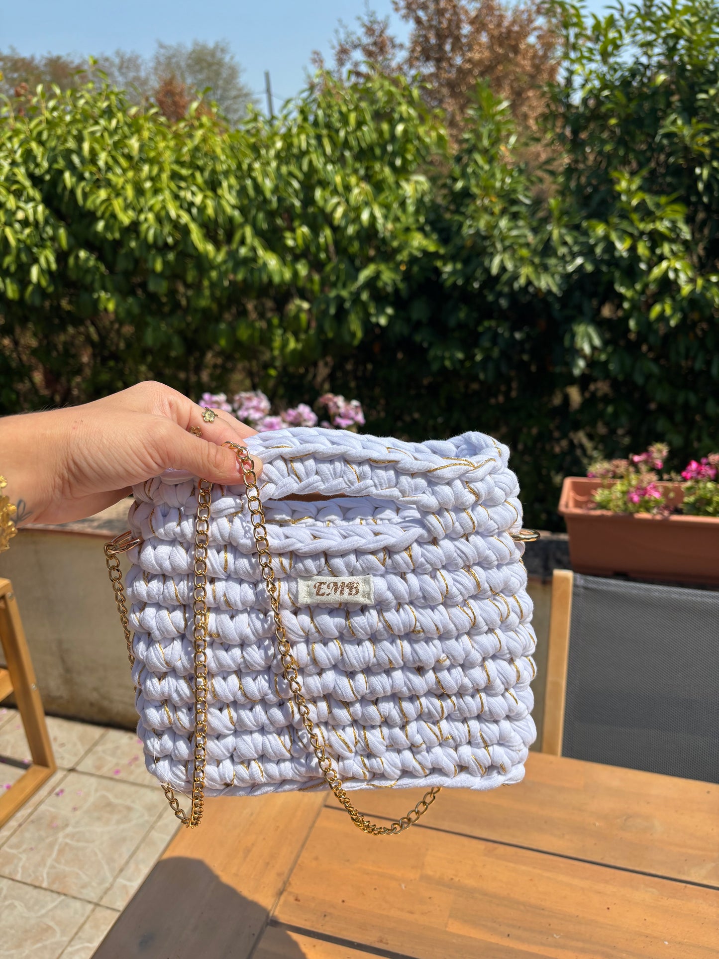 Sac en crochet (blanc/doré)