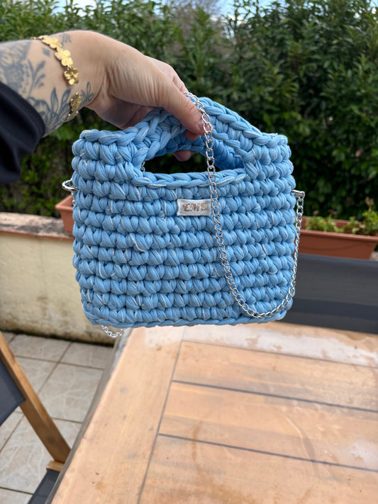 Sac en crochet (bleu/blanc)