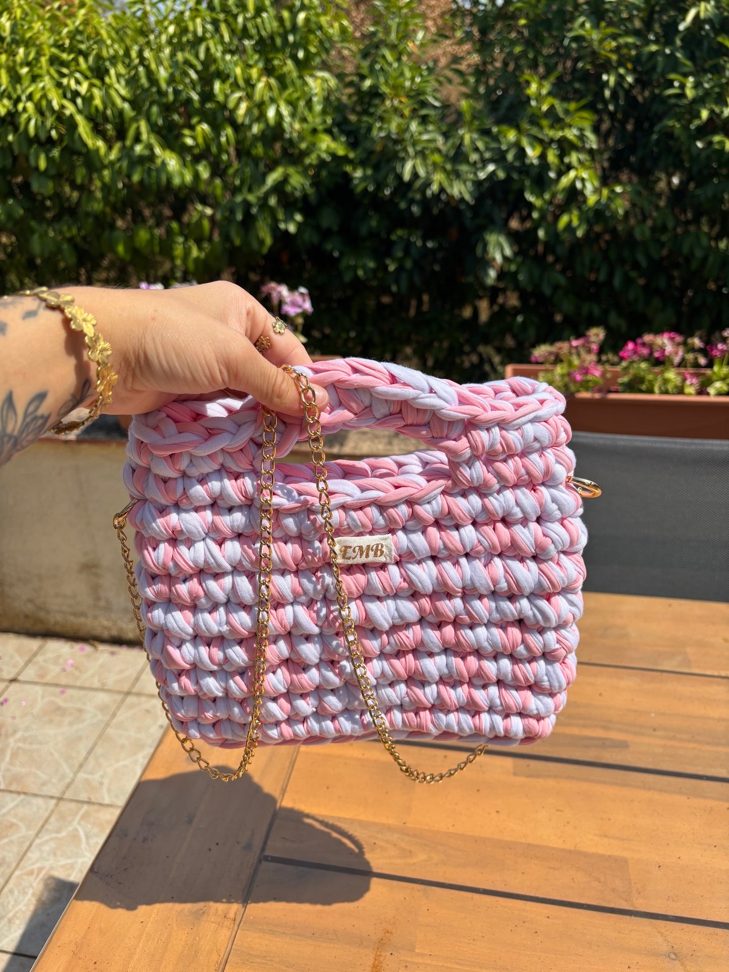 Sac en crochet (blanc/rose)