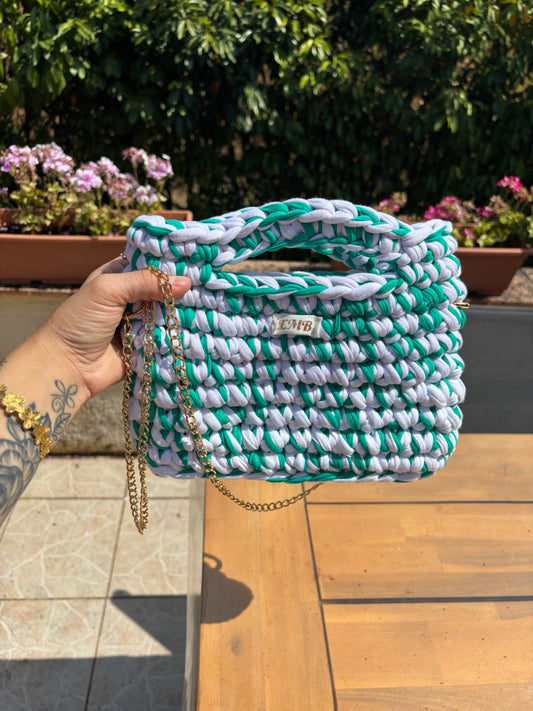 Sac en crochet (blanc/vert)