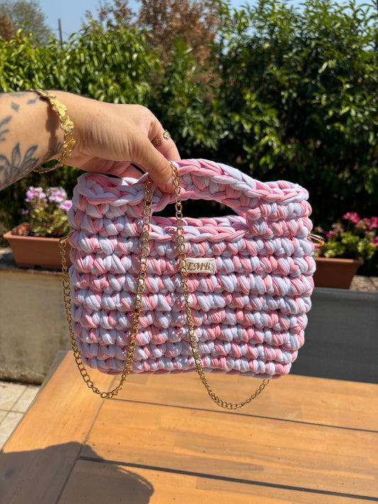 Sac en crochet (blanc/rose)