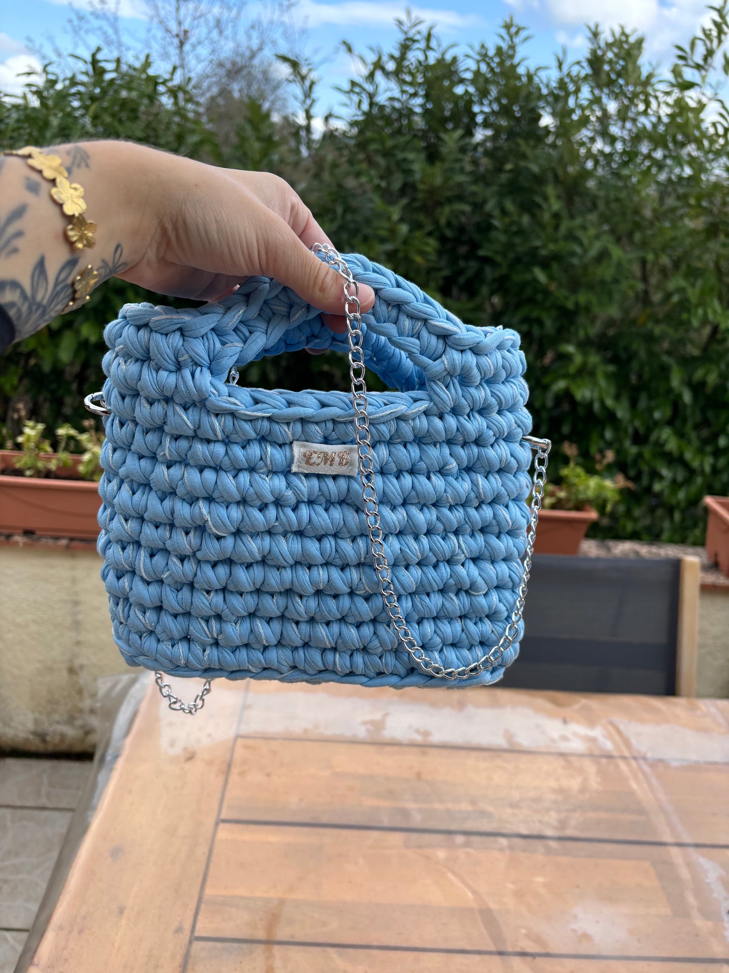 Sac en crochet (bleu/blanc)