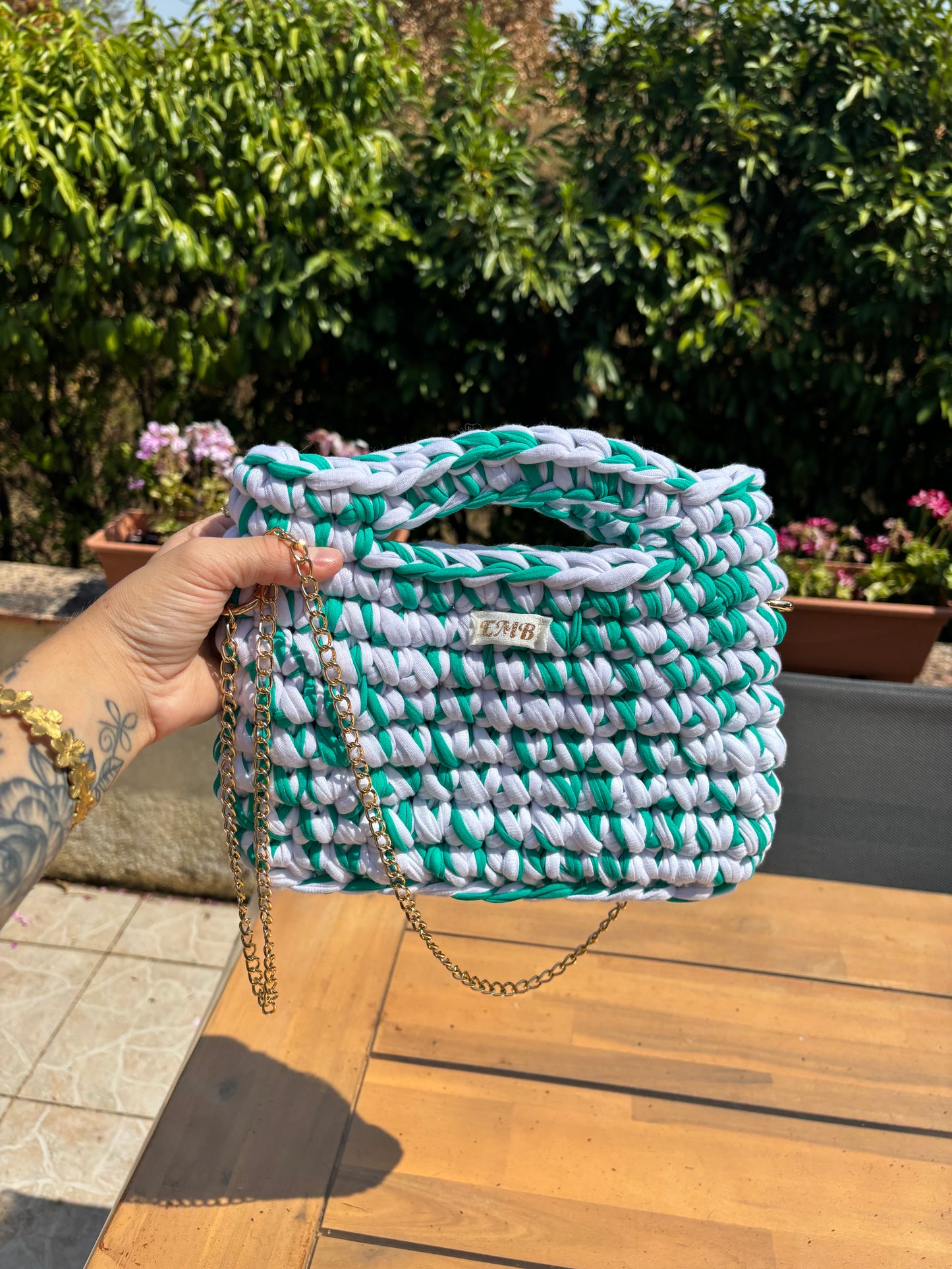 Sac en crochet (blanc/vert)