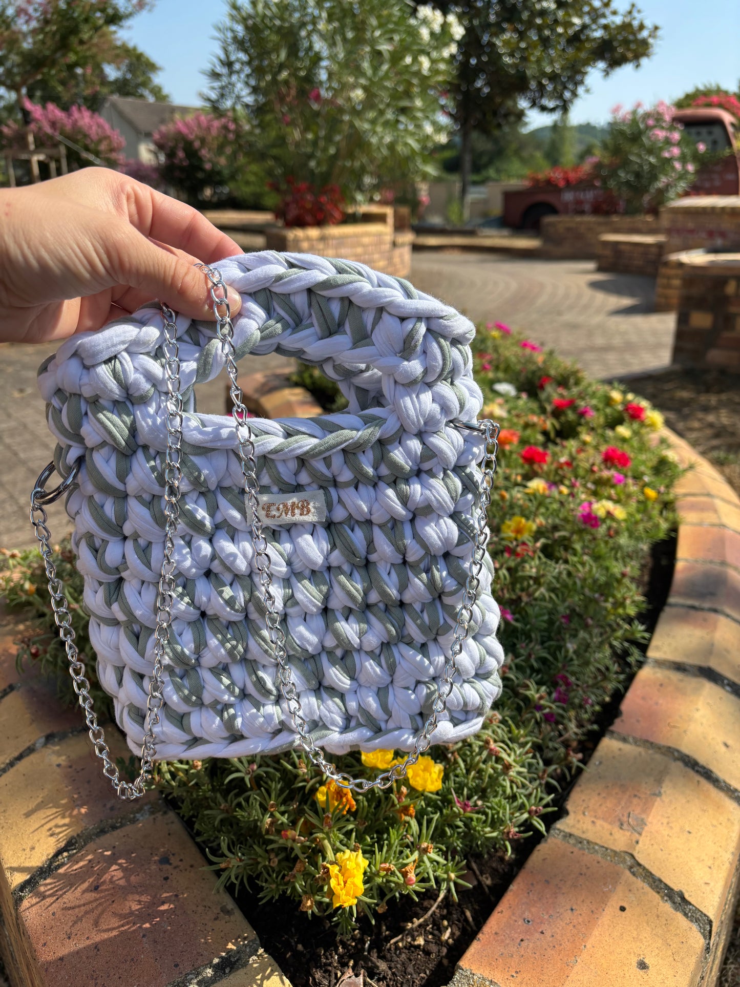 Sac en crochet (blanc/vert d’eau)