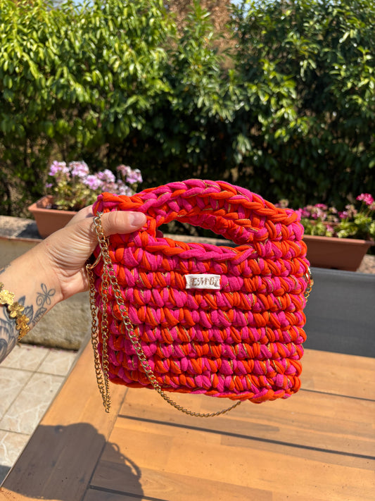 Sac en crochet (rose/orange/doré)